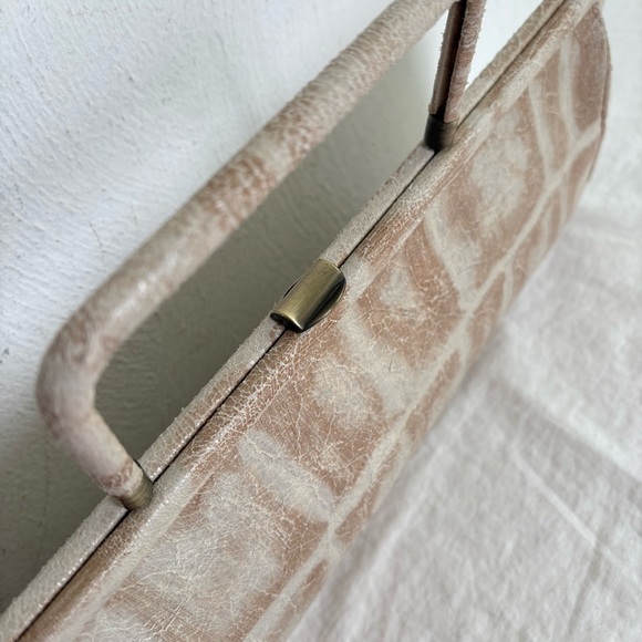 HOBO International Genuine Leather Neutral Animal Print Satchel Clutch Bag - Picture 6 of 17